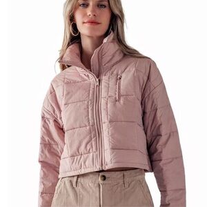 Love Tree Ultra Light Packable Puffer Cropped Jacket Small Dusty Pink NWT!